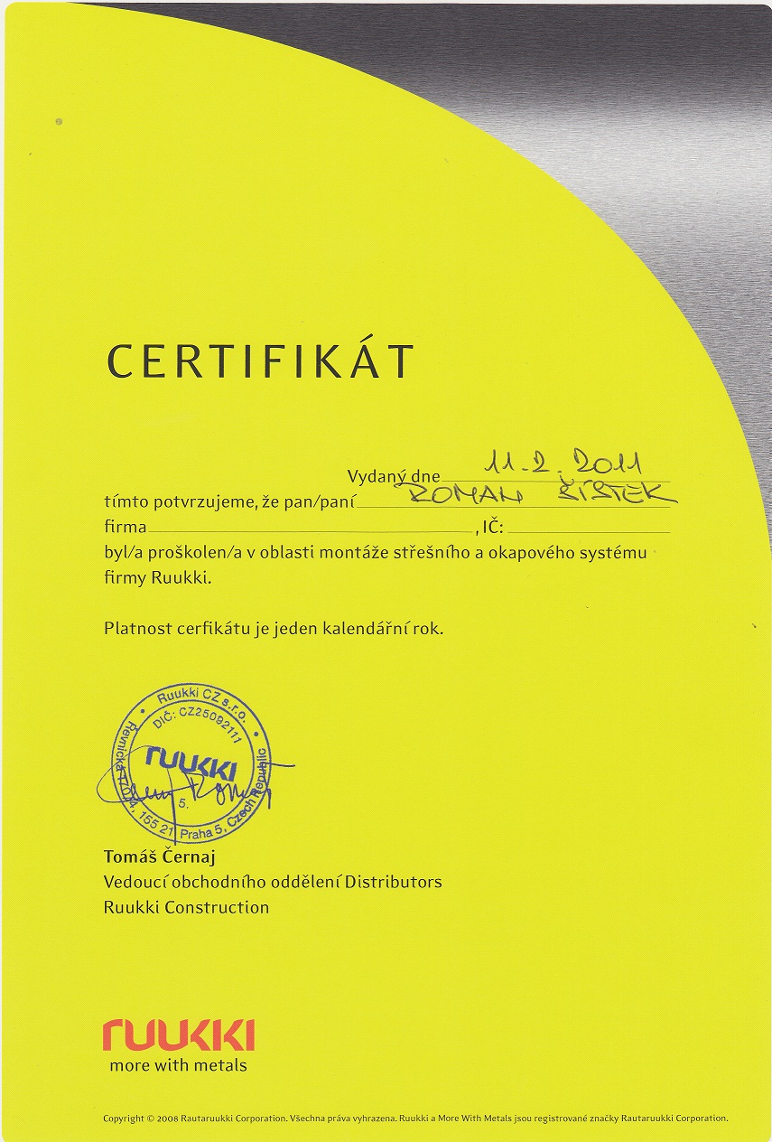 Certifikát RUUKKI