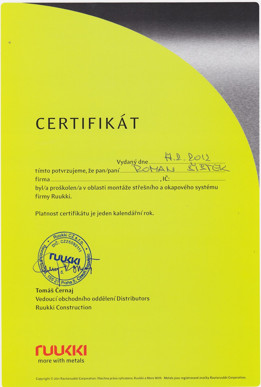 Certifikát RUUKKI